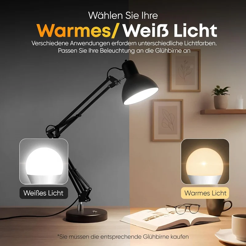 Retro Schreibtischlampe - Vintage Arbeitslampe mit Gelenk-Arm & LED