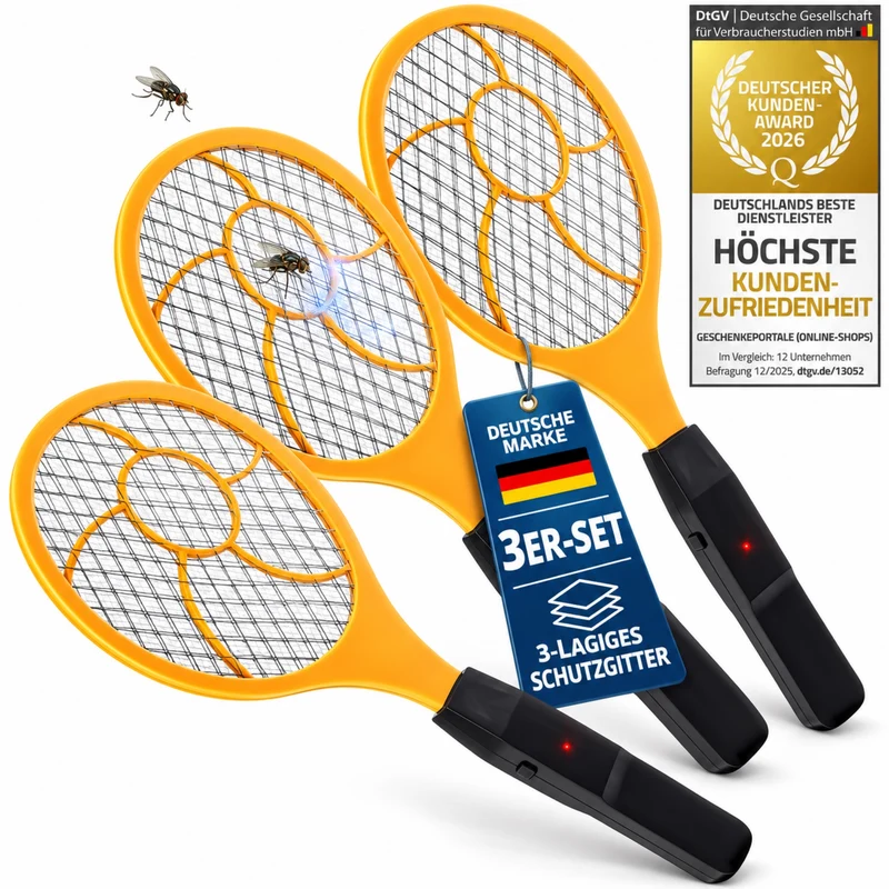 Elektrische Fliegenklatsche 3er Set - Insektenvernichter für Zuhause