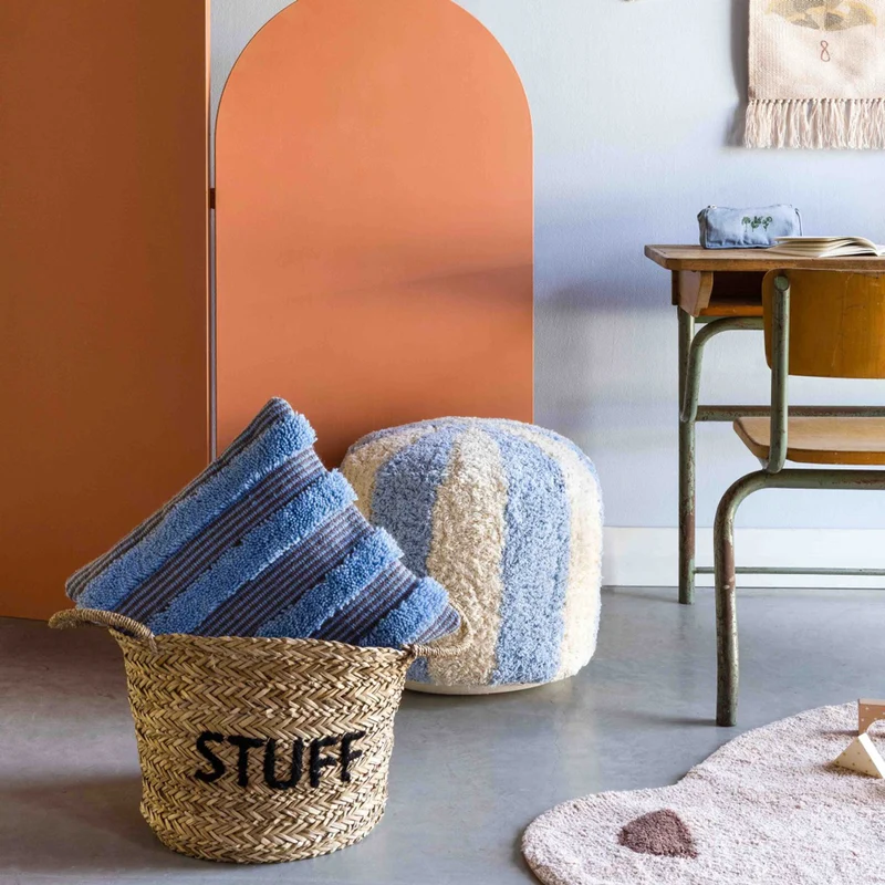 Pouf Zirkus, getufteter Hocker im Streifendesign, 45 cm