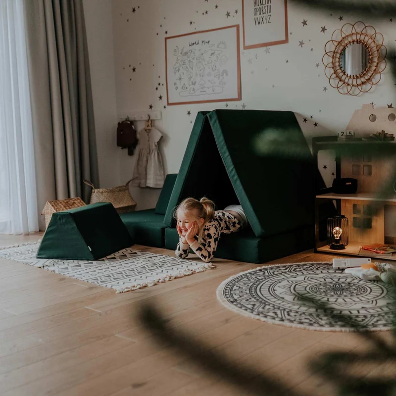 Spielmatratzen-Sofa Set 4-teilig Dunkelgrün, handgefertigt