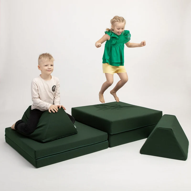 Spielmatratzen-Sofa Set 4-teilig Dunkelgrün, handgefertigt