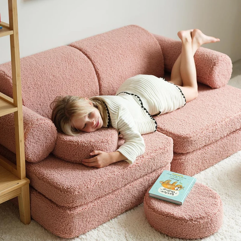 Modulares Sofa aus Teddy-Stoff
