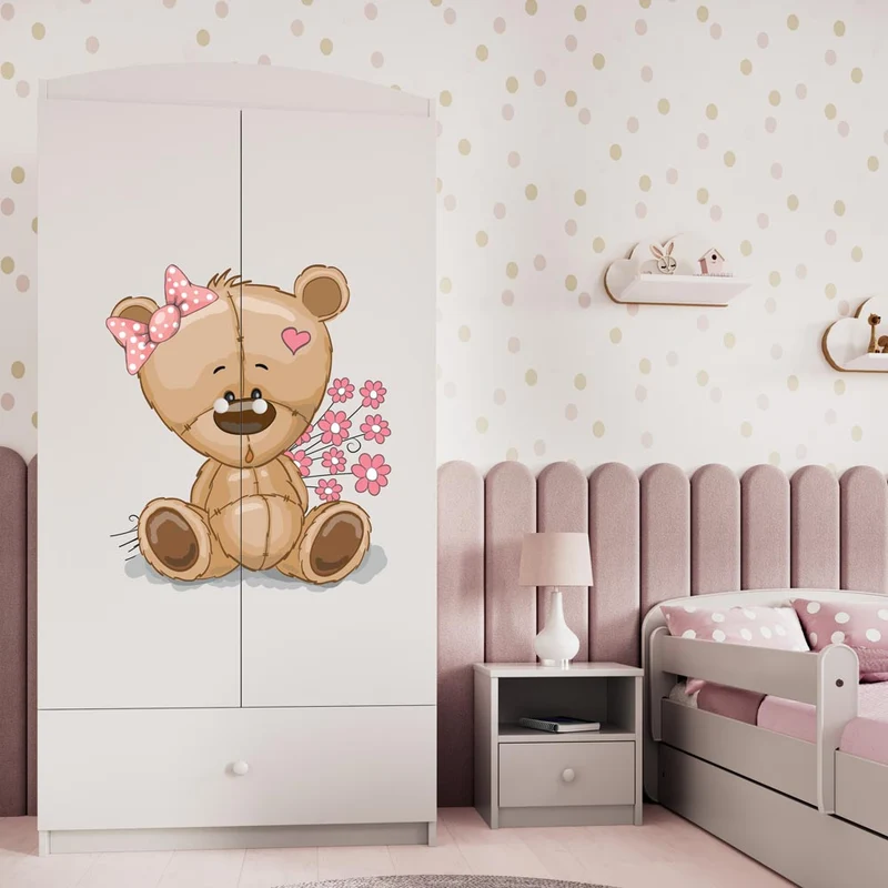 Kleiderschrank für Kinder Sweetdreams, Teddybär mit Blumen Motiv