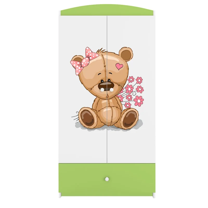 Kleiderschrank für Kinder Sweetdreams, Teddybär mit Blumen Motiv