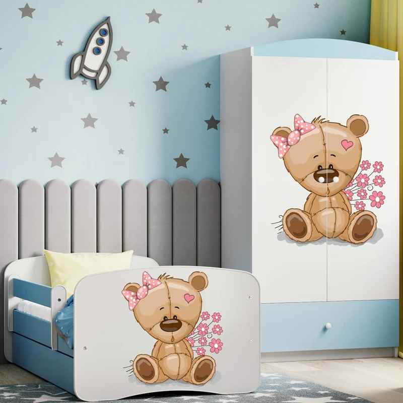 Kleiderschrank für Kinder Sweetdreams, Teddybär mit Blumen Motiv