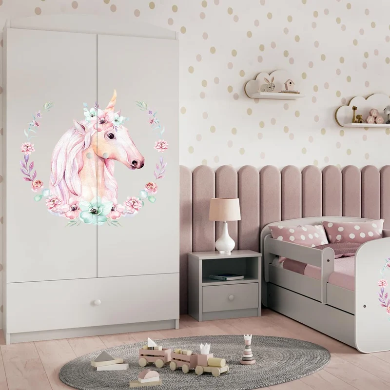 Kleiderschrank für Kinder Sweetdreams, Einhorn-Kranz Motiv