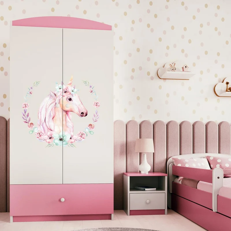 Kleiderschrank für Kinder Sweetdreams, Einhorn-Kranz Motiv