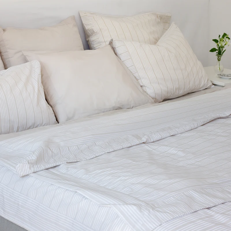Bettwäsche 140×220 cm – Sand/Beige gestreift