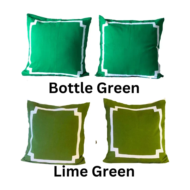 Lime Green Trim Pillows, Green Cotton Bedding, Designer Cushion Covers by Snazzy Living