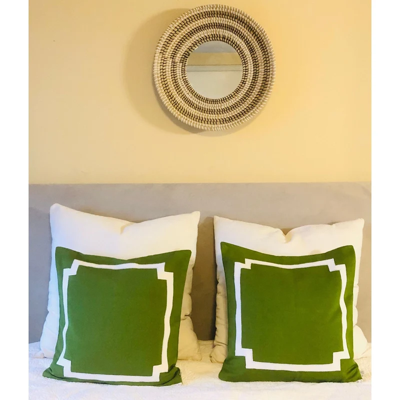 Lime Green Trim Pillows, Green Cotton Bedding, Designer Cushion Covers by Snazzy Living