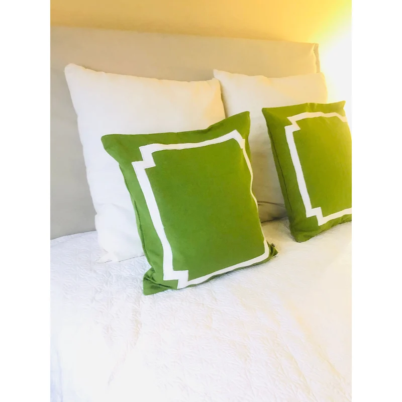 Lime Green Trim Pillows, Green Cotton Bedding, Designer Cushion Covers by Snazzy Living