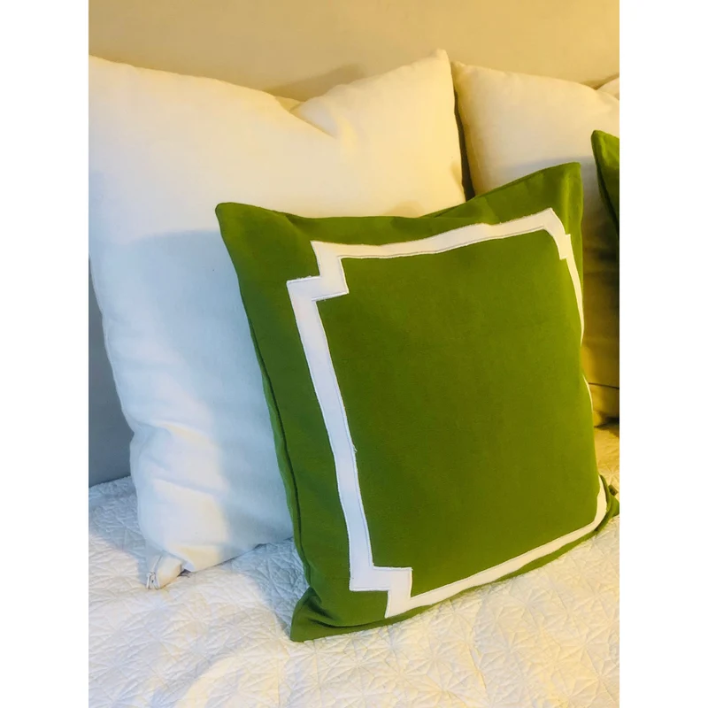 Lime Green Trim Pillows, Green Cotton Bedding, Designer Cushion Covers by Snazzy Living