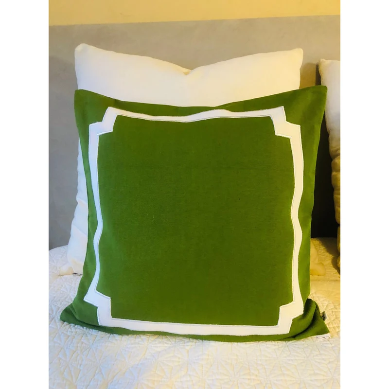 Lime Green Trim Pillows, Green Cotton Bedding, Designer Cushion Covers by Snazzy Living