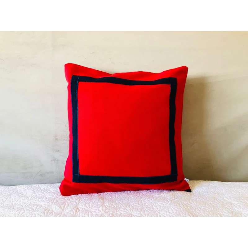 Red Blue Trim Pillows, Sofa Throw Pillows, Red Throw Pillows, 18x18