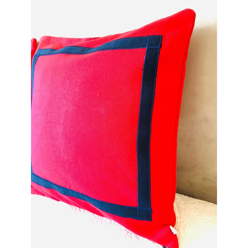 Red Blue Trim Pillows, Sofa Throw Pillows, Red Throw Pillows, 18x18