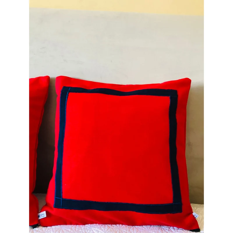 Red Blue Trim Pillows, Sofa Throw Pillows, Red Throw Pillows, 18x18