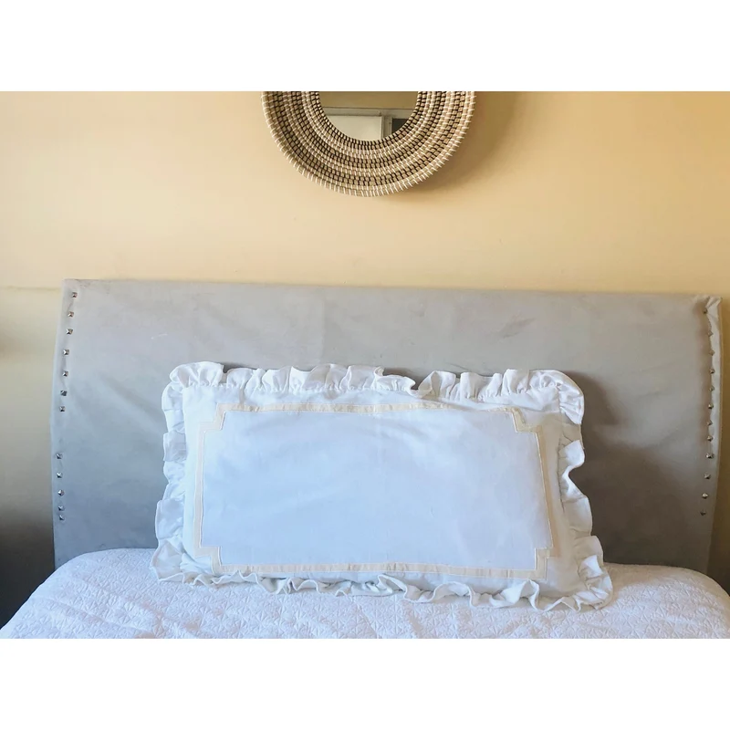 Vintage White Lumbar Ruffle Pillow Covers, Ruffle Lumbar Monogram Throw Pillow Covers