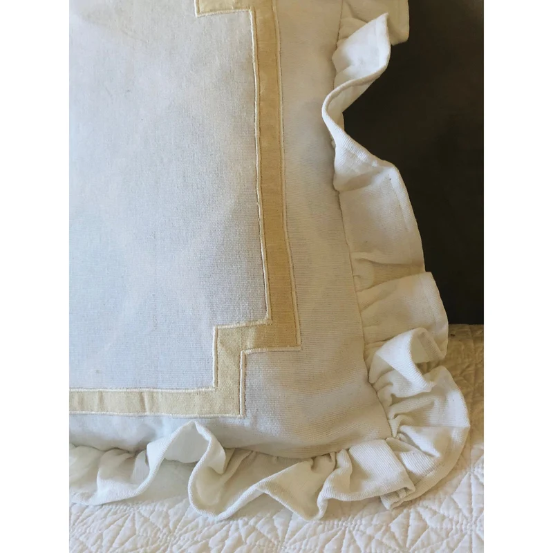 Vintage White Lumbar Ruffle Pillow Covers, Ruffle Lumbar Monogram Throw Pillow Covers