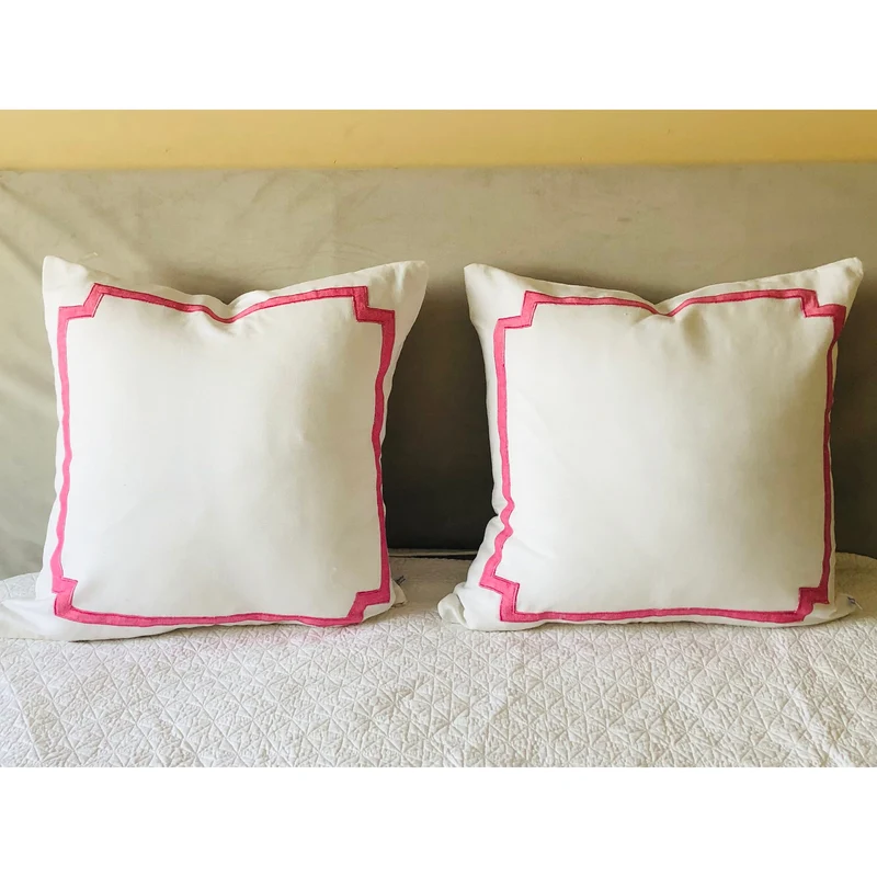 Pink White Trim Euro Shams, Modern Geometric Decorative Pillow Cases