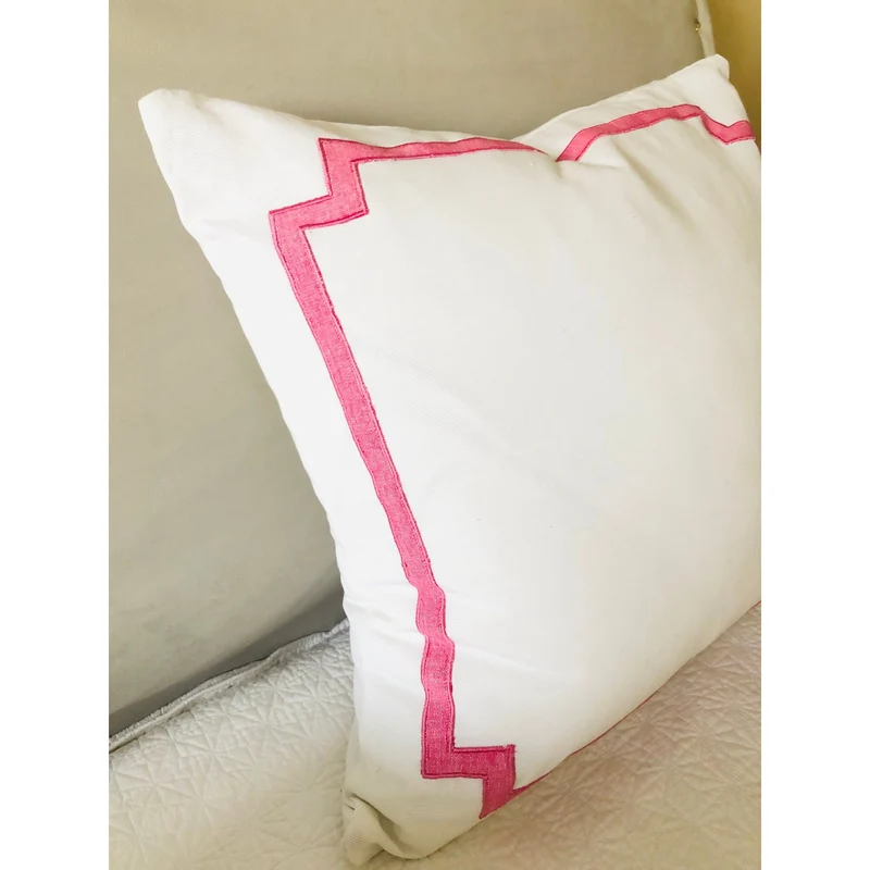 Pink White Trim Euro Shams, Modern Geometric Decorative Pillow Cases