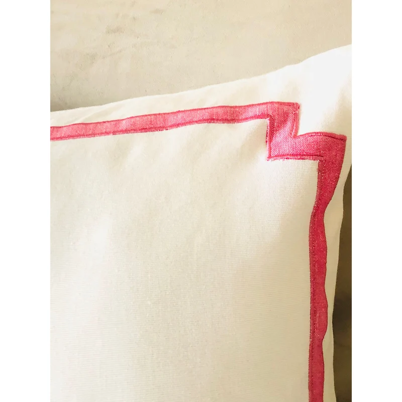 Pink White Trim Euro Shams, Modern Geometric Decorative Pillow Cases