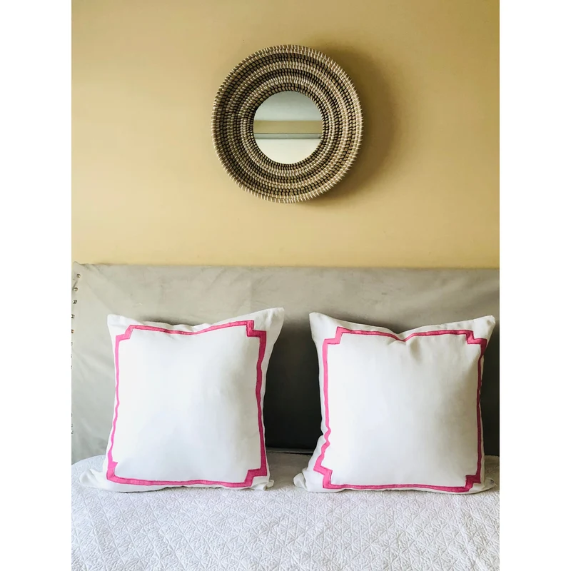 Pink White Trim Euro Shams, Modern Geometric Decorative Pillow Cases