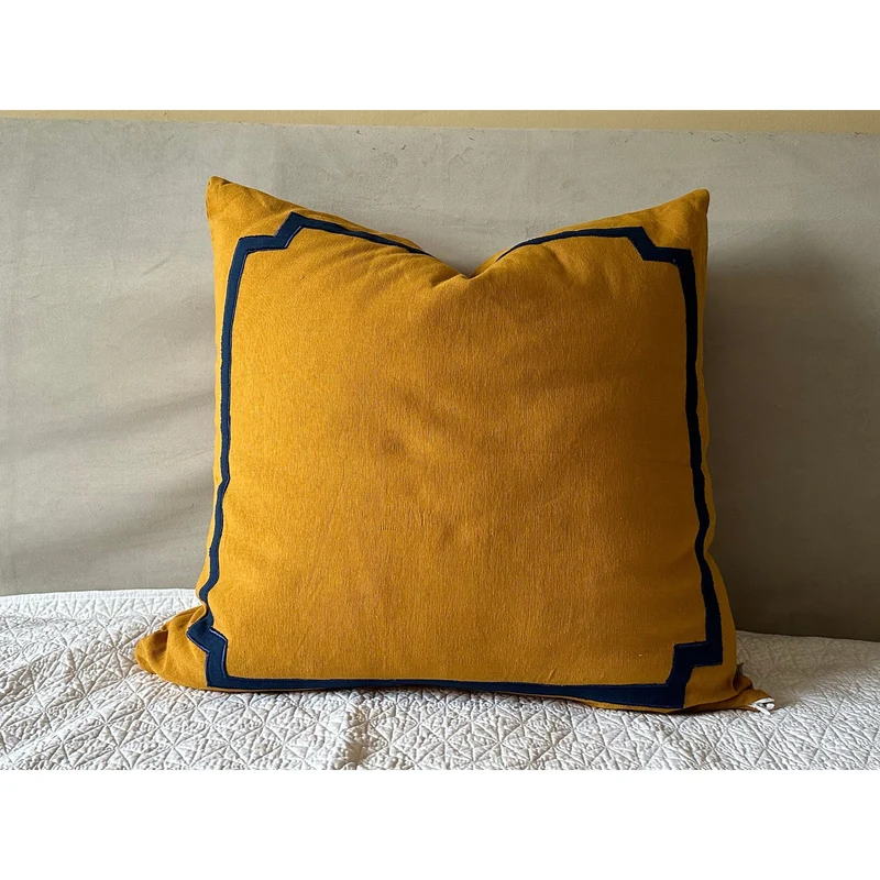 Personalized Euro Shams, Mustard Blue Decorative Pillow Cases, Autumn throw pillow