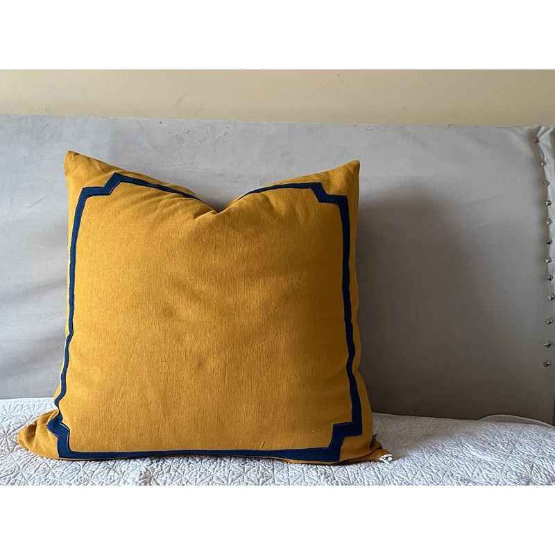 Personalized Euro Shams, Mustard Blue Decorative Pillow Cases, Autumn throw pillow