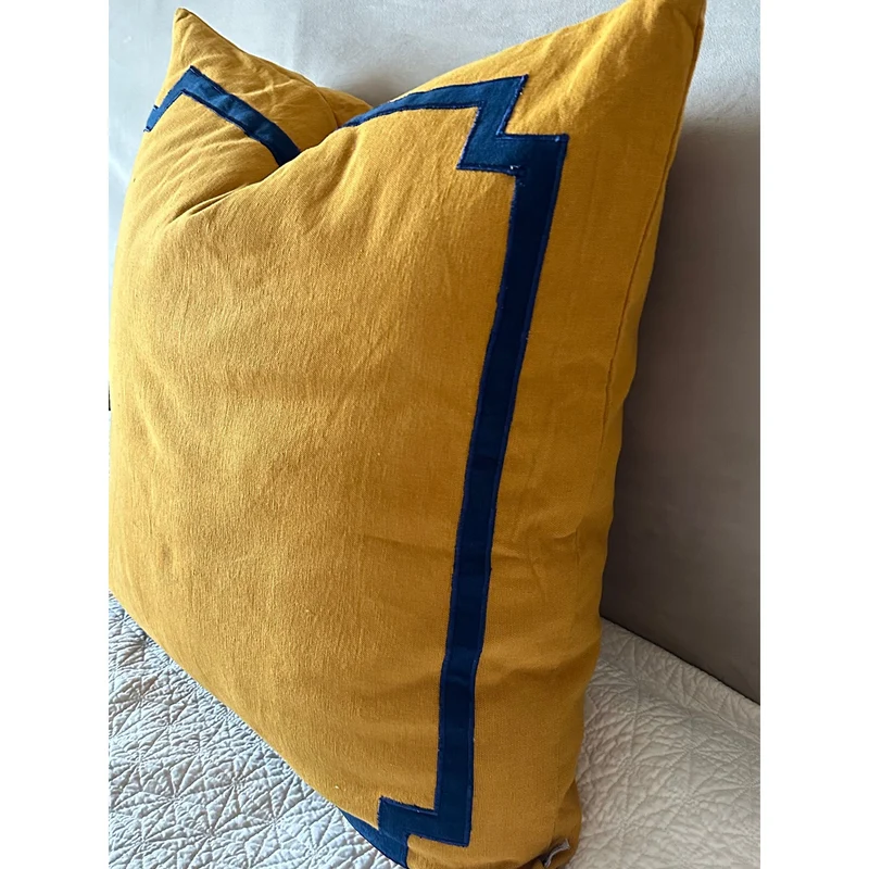Personalized Euro Shams, Mustard Blue Decorative Pillow Cases, Autumn throw pillow