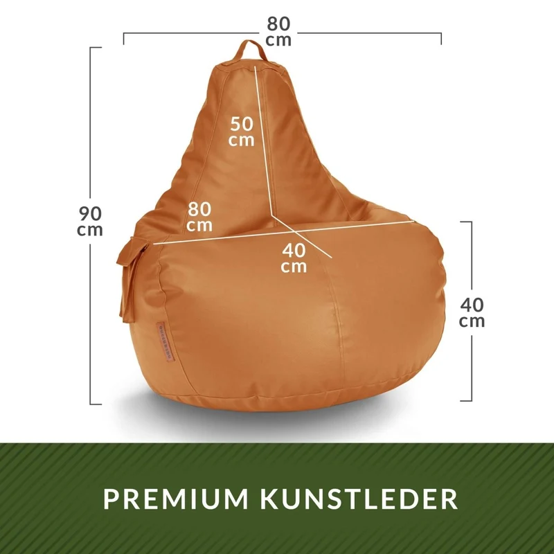 Gaming Sitzsack mit Rückenlehne & separater Tasche aus Kunstleder