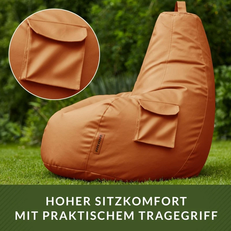 Gaming Sitzsack mit Rückenlehne & separater Tasche aus Kunstleder