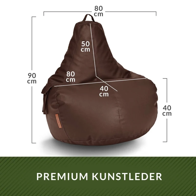 Gaming Sitzsack mit Rückenlehne & separater Tasche aus Kunstleder