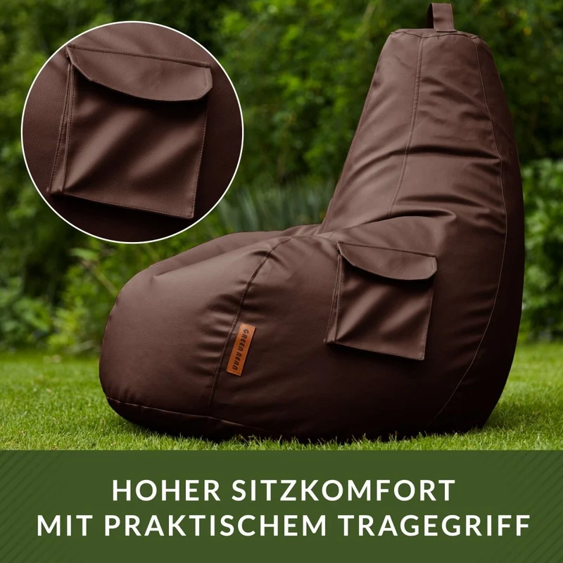 Gaming Sitzsack mit Rückenlehne & separater Tasche aus Kunstleder