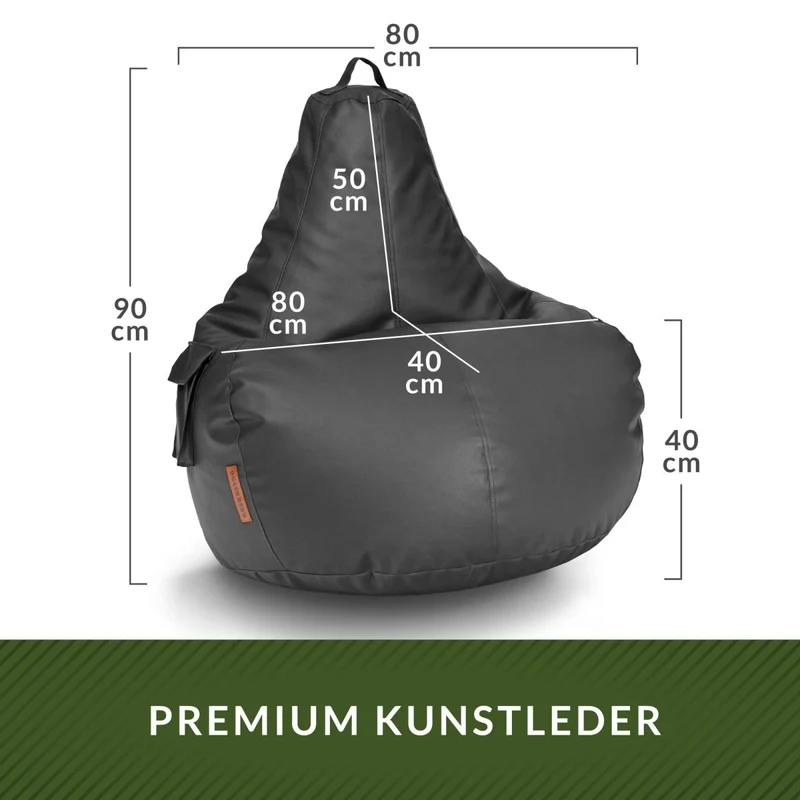 Gaming Sitzsack mit Rückenlehne & separater Tasche aus Kunstleder