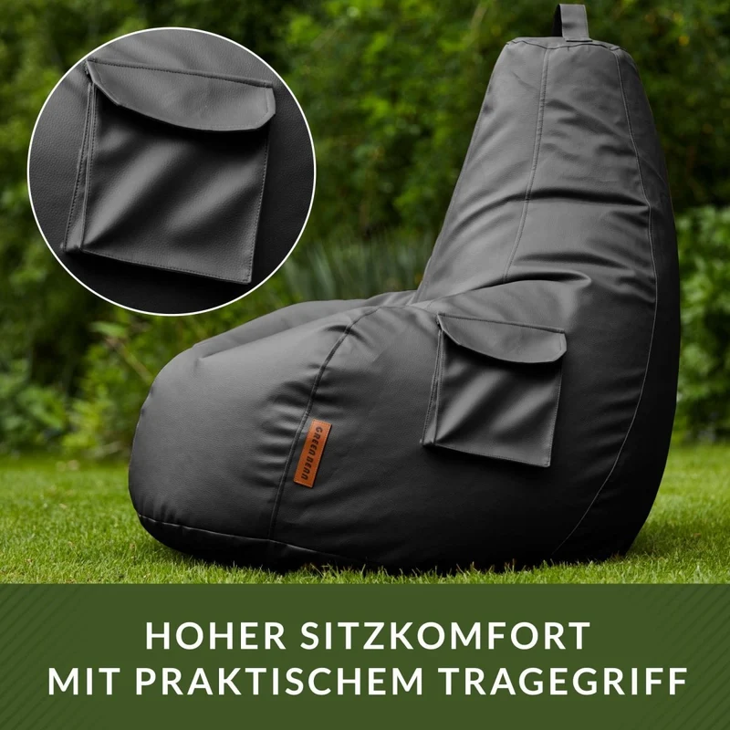Gaming Sitzsack mit Rückenlehne & separater Tasche aus Kunstleder