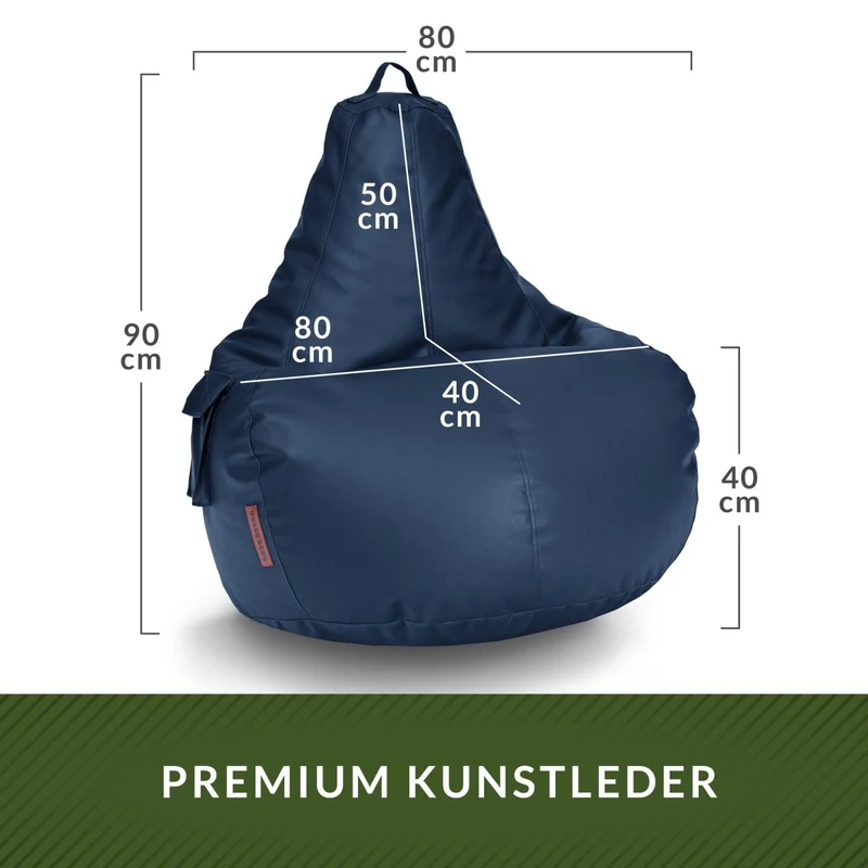 Gaming Sitzsack mit Rückenlehne & separater Tasche aus Kunstleder