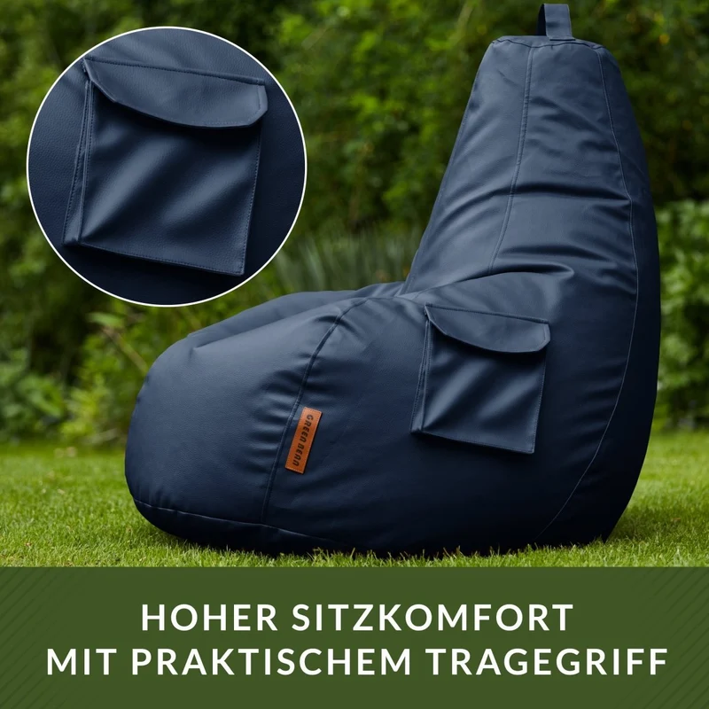 Gaming Sitzsack mit Rückenlehne & separater Tasche aus Kunstleder