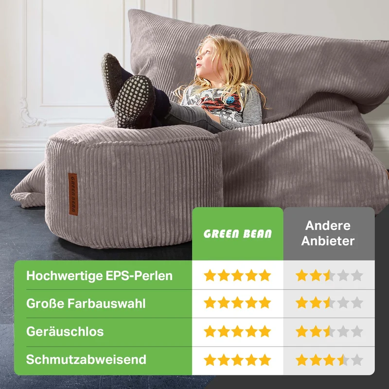 Cordoba Sitzsack in Cord-Optik mit Sitzhocker