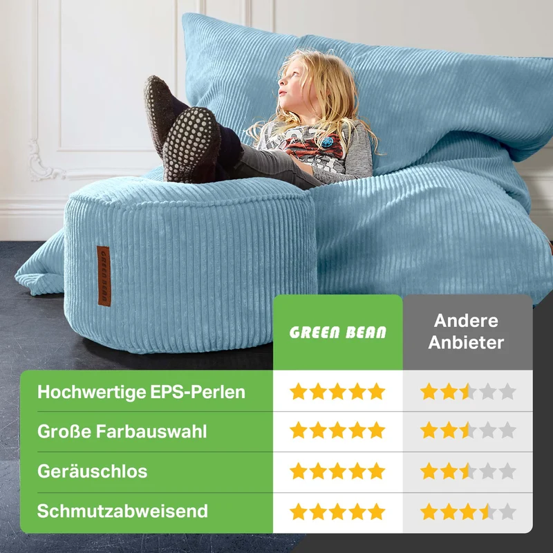 Cordoba Sitzsack in Cord-Optik mit Sitzhocker