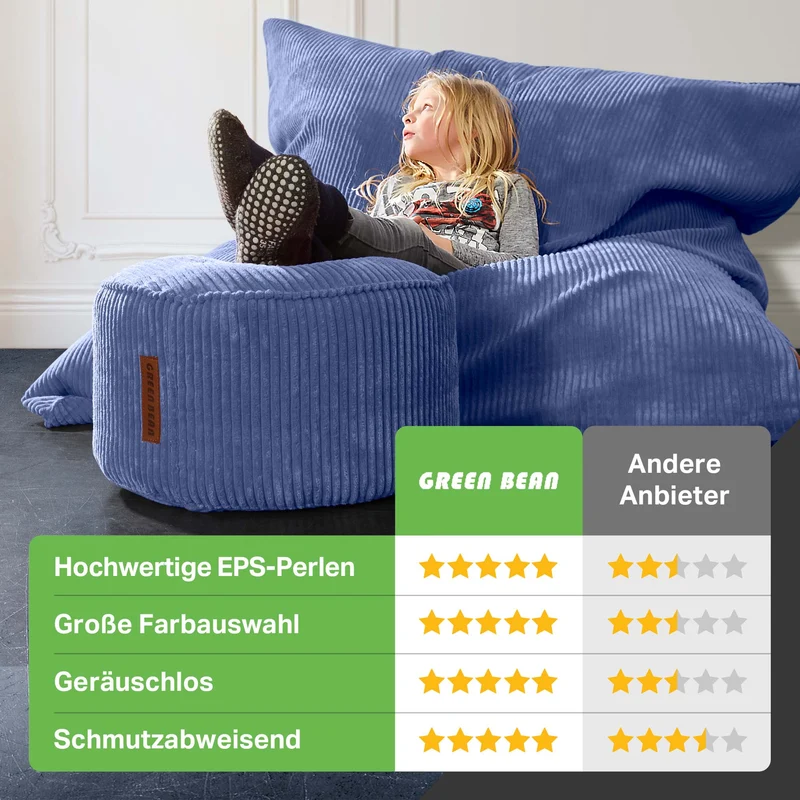 Cordoba Sitzsack in Cord-Optik mit Sitzhocker