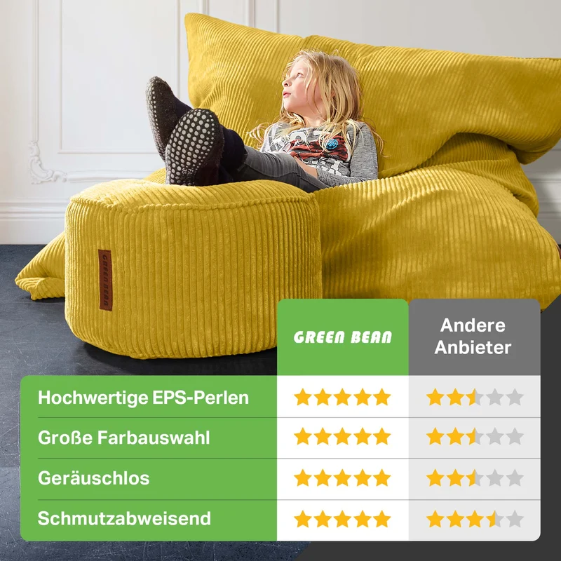 Cordoba Sitzsack in Cord-Optik mit Sitzhocker