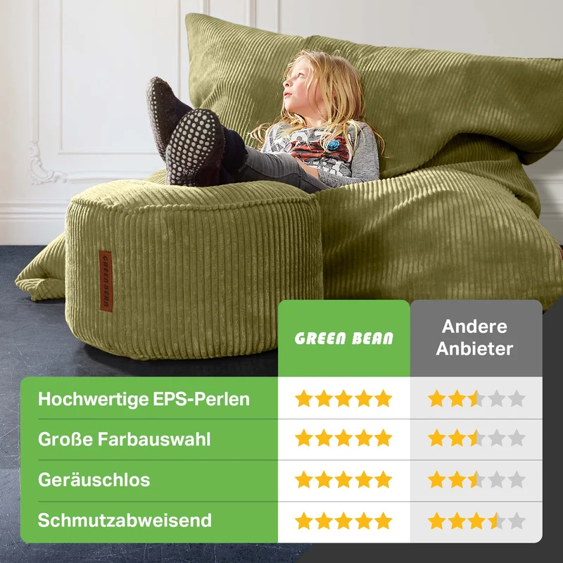 Cordoba Sitzsack in Cord-Optik mit Sitzhocker