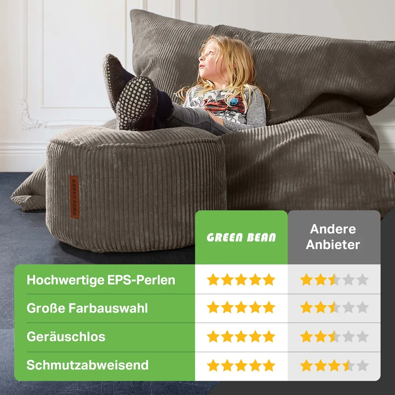 Cordoba Sitzsack in Cord-Optik mit Sitzhocker