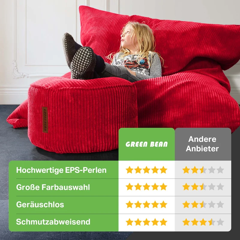 Cordoba Sitzsack in Cord-Optik mit Sitzhocker