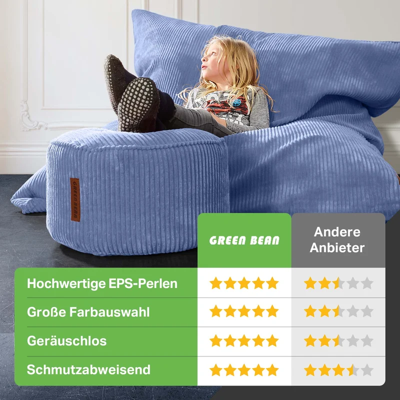 Cordoba Sitzsack in Cord-Optik mit Sitzhocker