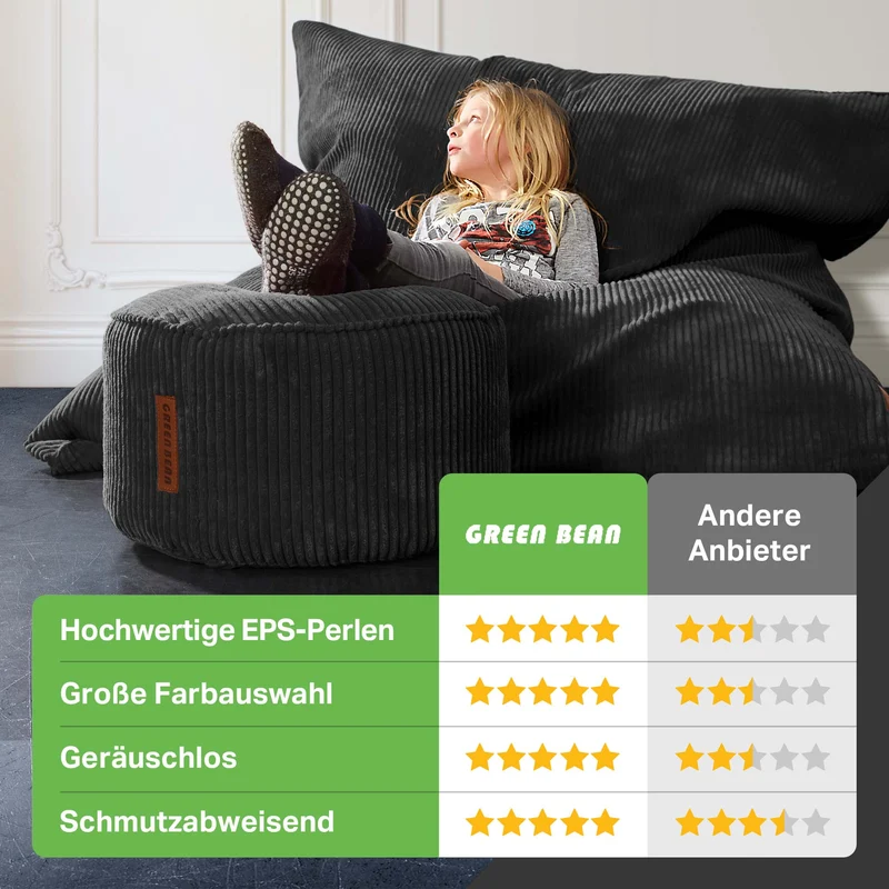Cordoba Sitzsack in Cord-Optik mit Sitzhocker