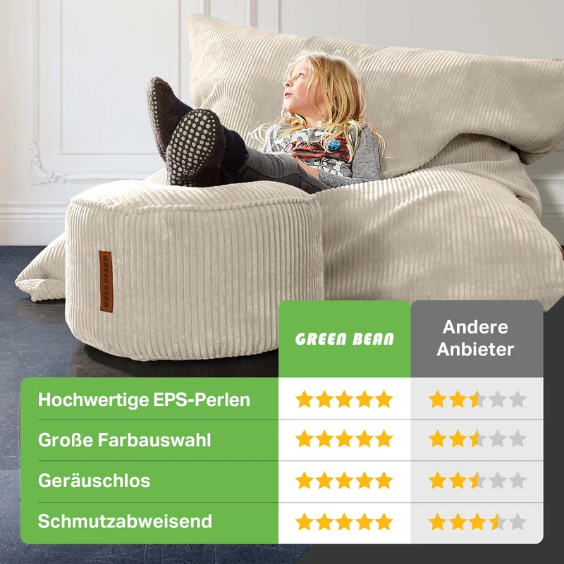 Cordoba Sitzsack in Cord-Optik mit Sitzhocker