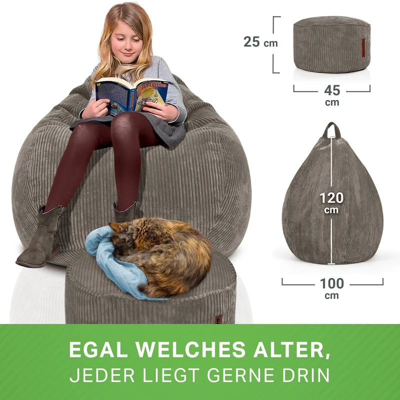 Scoop Sitzsack in Cord-Optik mit Sitzhocker
