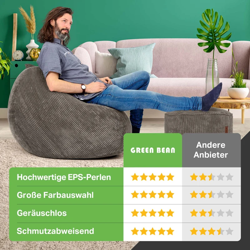 Scoop Sitzsack in Cord-Optik mit Sitzhocker