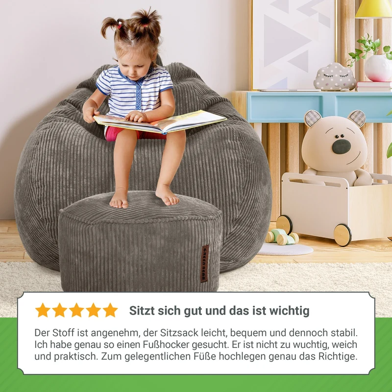 Scoop Sitzsack in Cord-Optik mit Sitzhocker